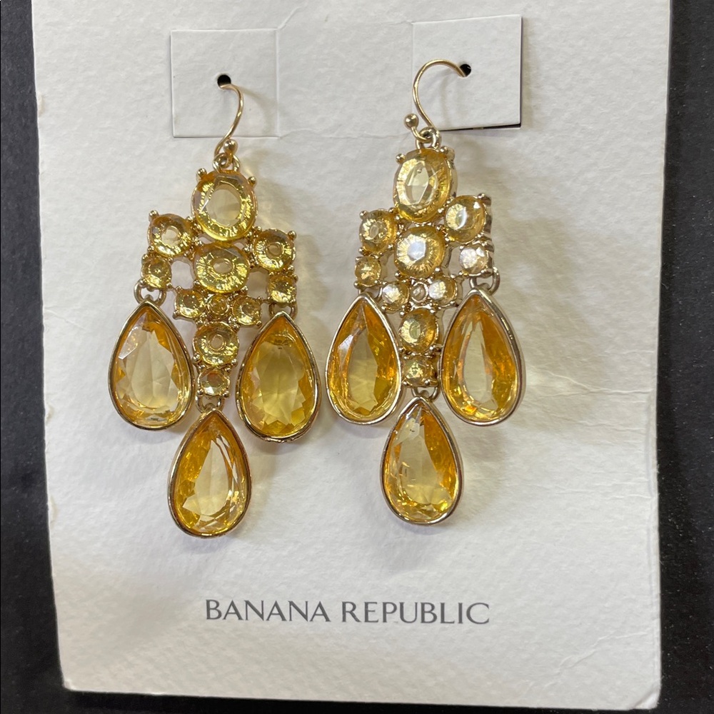 Banana Republic Gold and Amber Chandelier Earrings